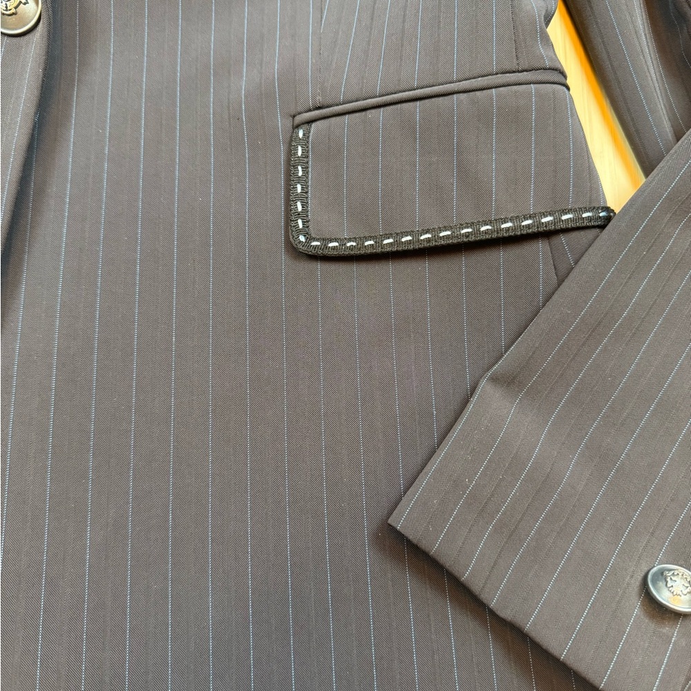 Tahari ASL Dark Gray with Blue Pinstripe Single-Button Blazer and Lt Blue Lining - Picture 4 of 10